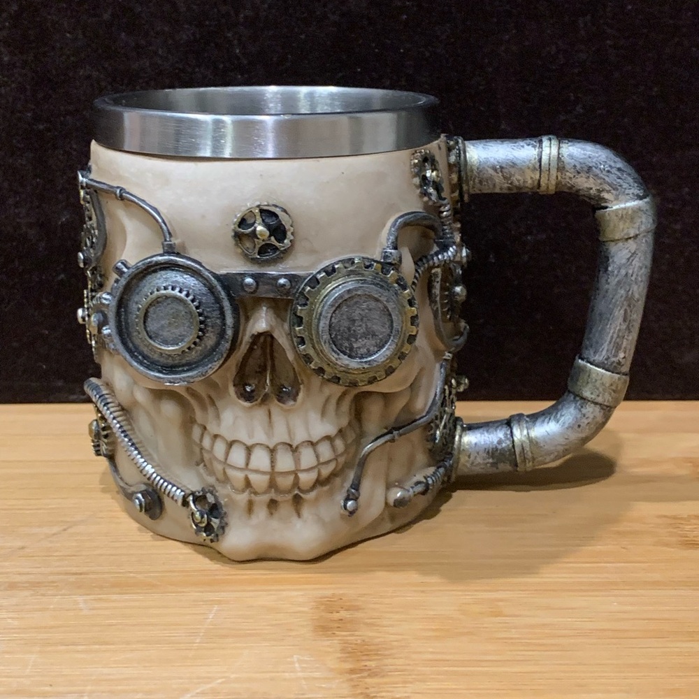 Steampunk Skull Mug with Silver Accents